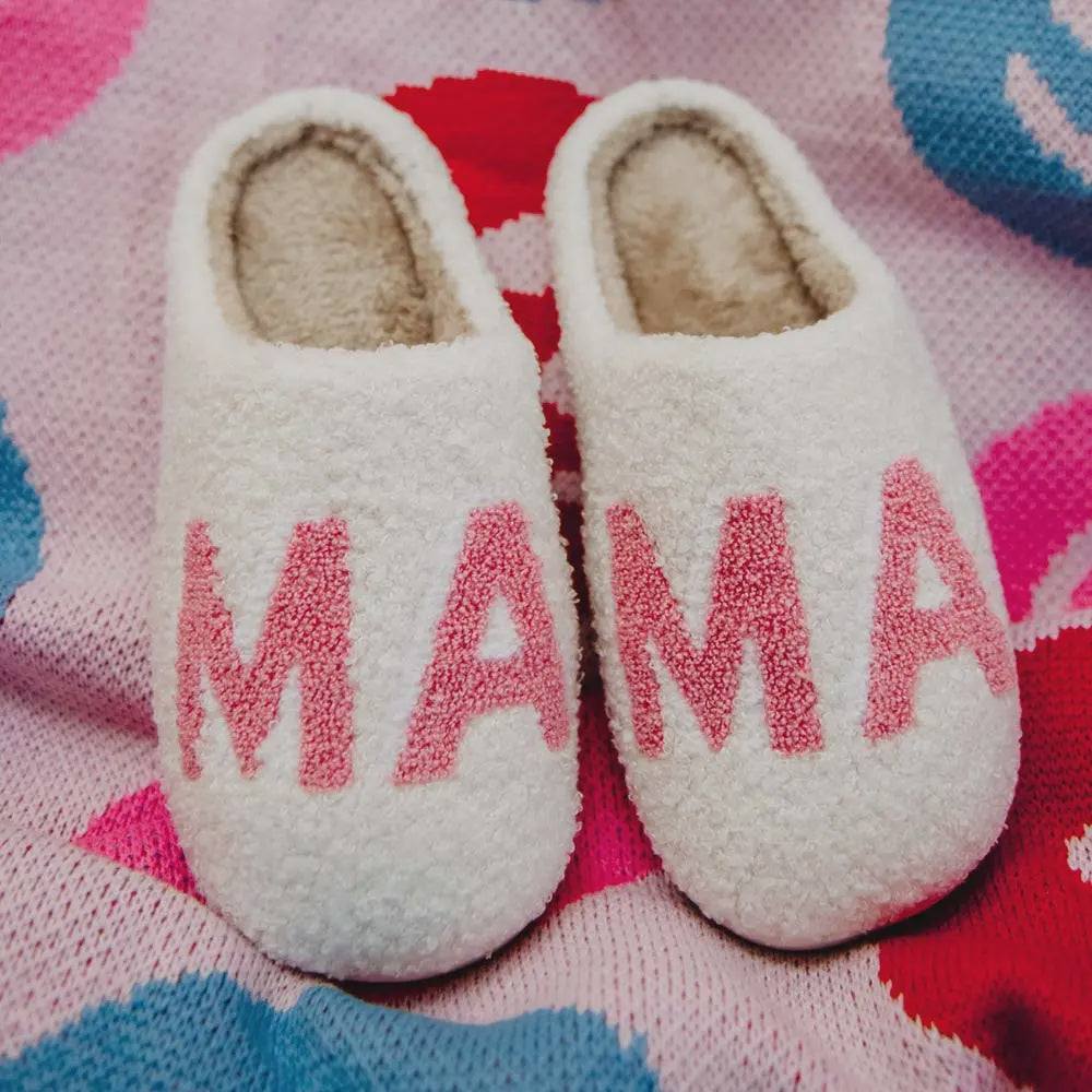 Pink MAMA Mothers Day Fuzzy Slippers-S/M
