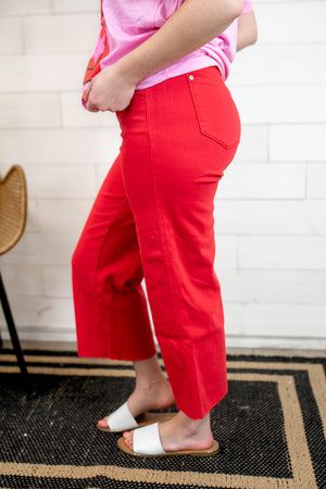 Marla Red Tummy Control Crop Wide Leg Jeans