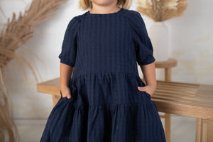 Alice Navy Blue Tiered Short Sleeve Dress