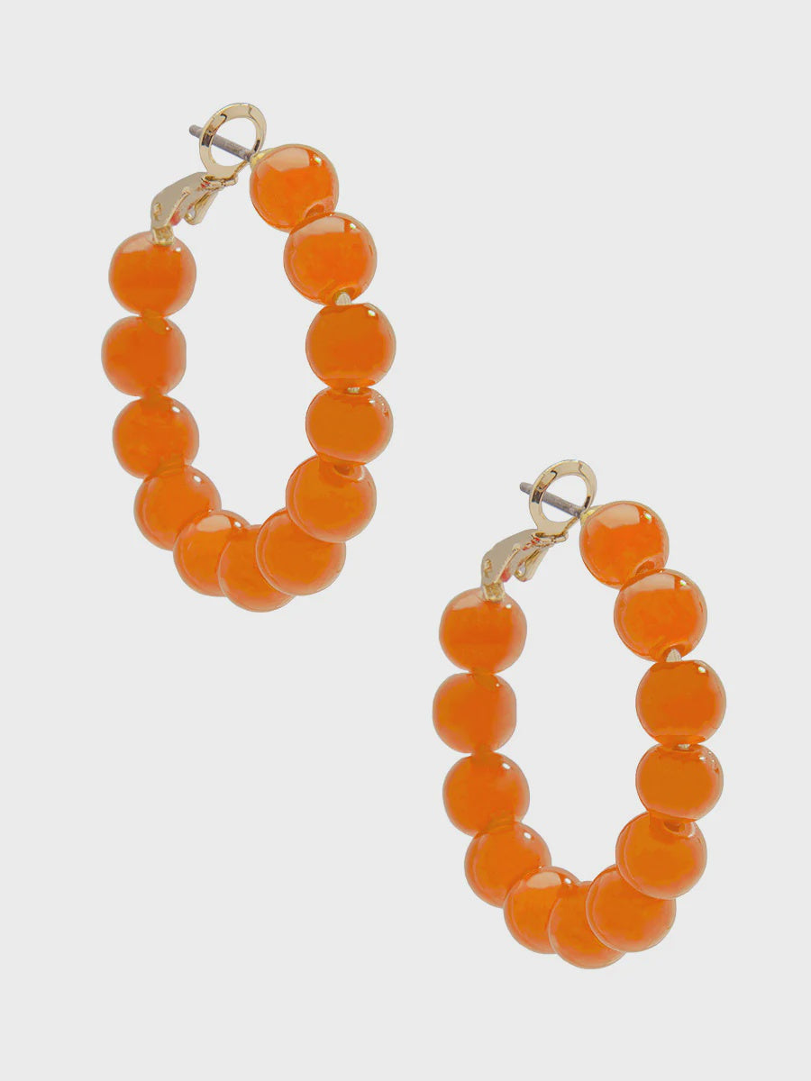 Small Beaded Glass Hoop Earring-Orange