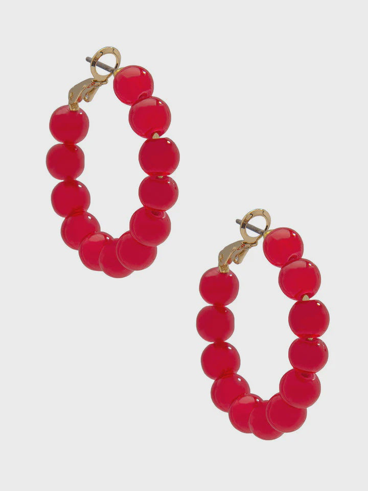 Small Beaded Glass Hoop Earring-Red