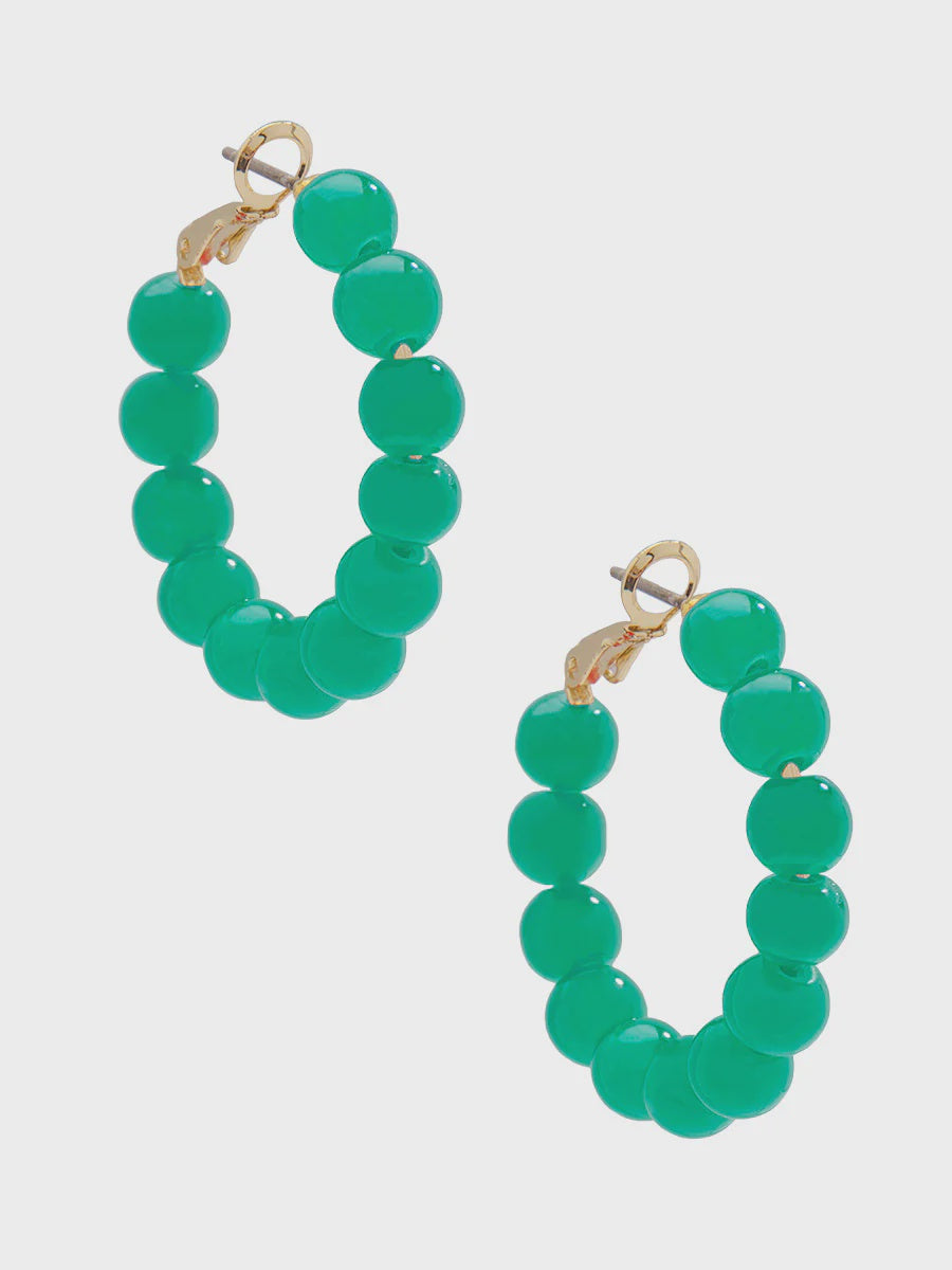 Small Beaded Glass Hoop Earring-Emerald