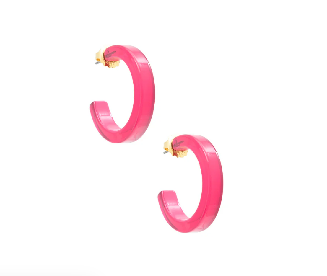 Small Resin Open Hoop Earring-Neon Pink