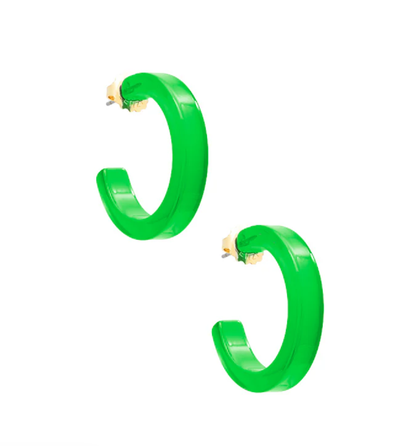 Small Resin Open Hoop Earring-Green