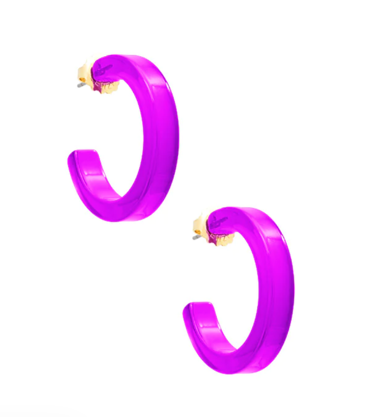 Small Resin Open Hoop Earring-Purple