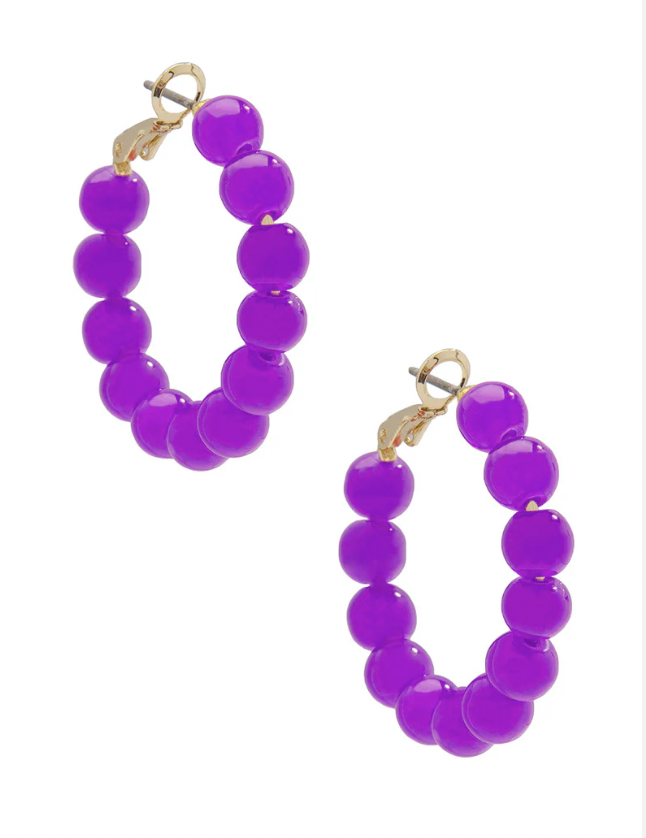 Small Beaded Glass Hoop Earring-Purple