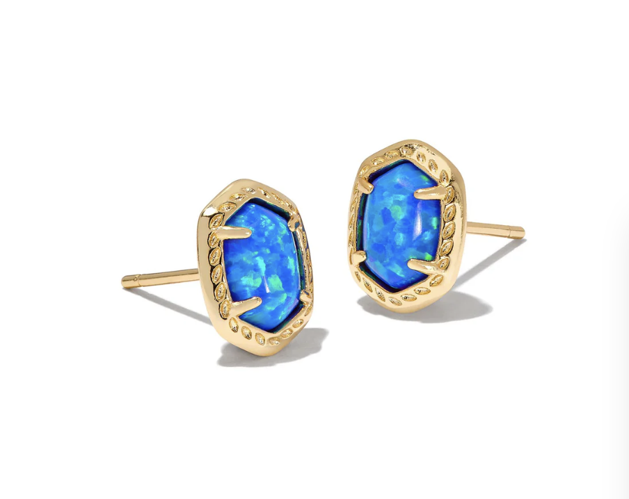 Daphne Framed Stud Earrings Bright Blue Opal