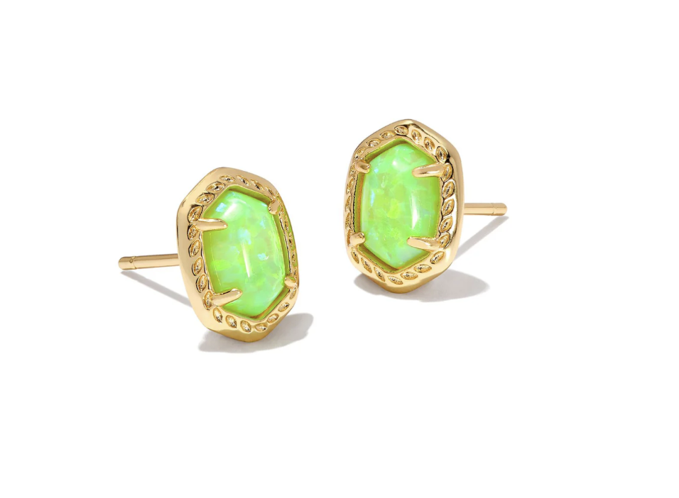 Daphne Framed Stud Earrings Bright Green Opal