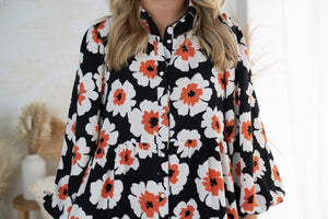 The Perfect Black and Orange Floral Dress