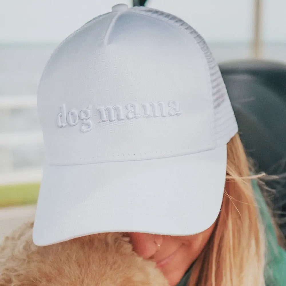 Dog Mama 3-D Embroidered Trucker Hat-White