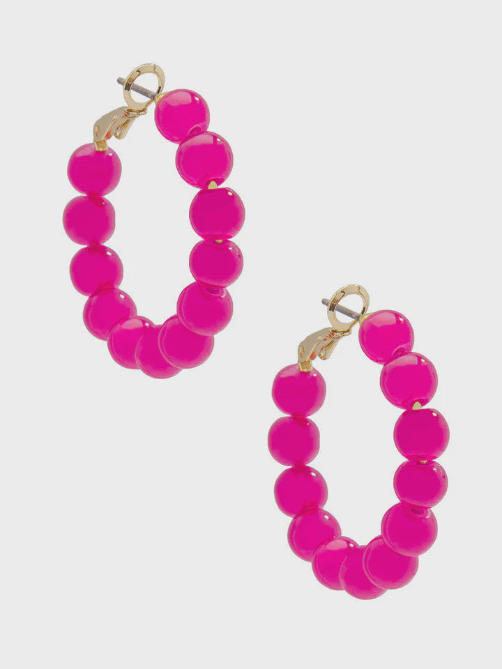 Small Beaded Glass Hoop Earring-Hot Pink
