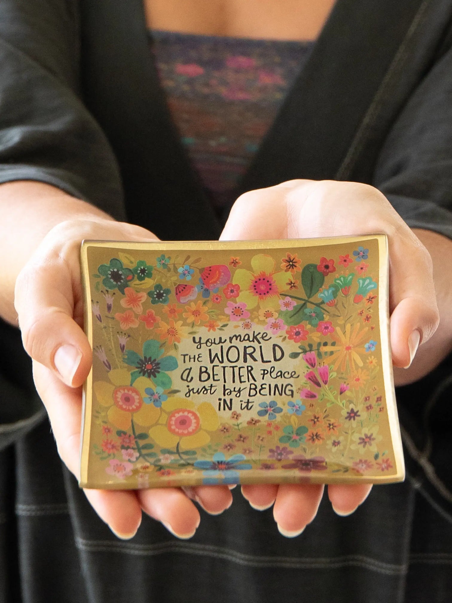 "You Make The World A Better Place" Olive Glass Tray