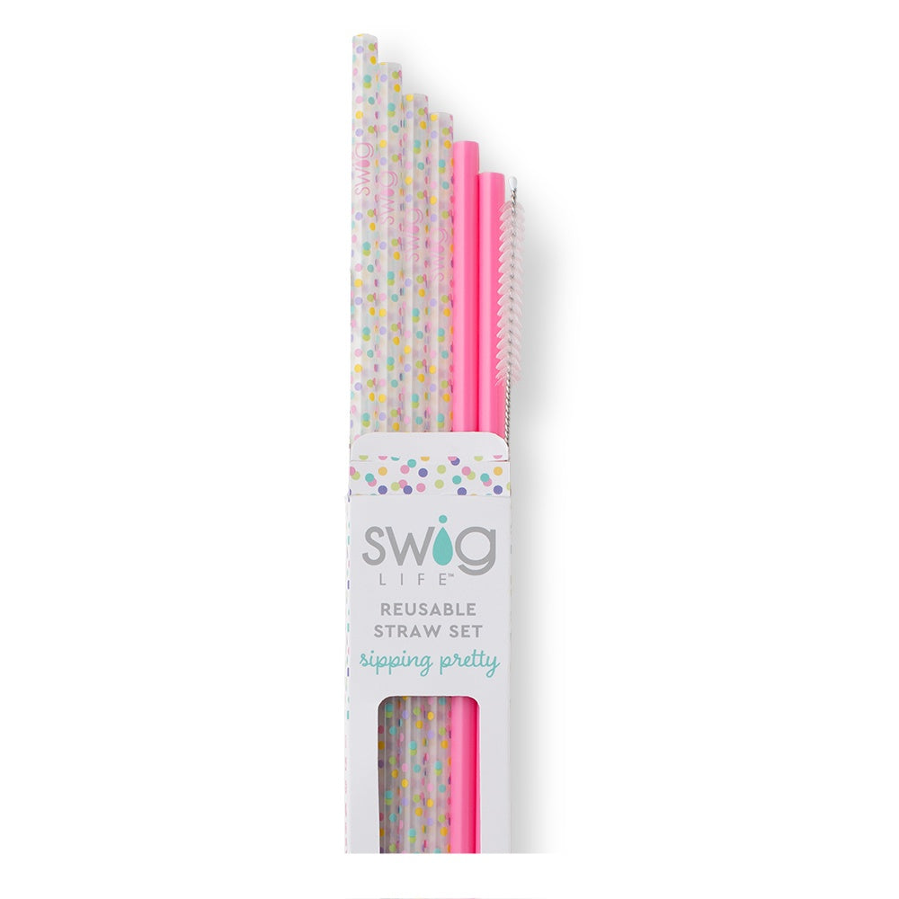 Pink Confetti Reusable Straw Set