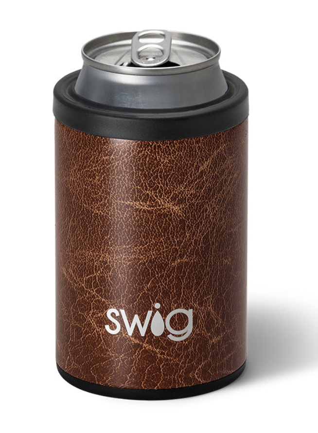 Swig 12oz Can+Bottle Cooler- Leather