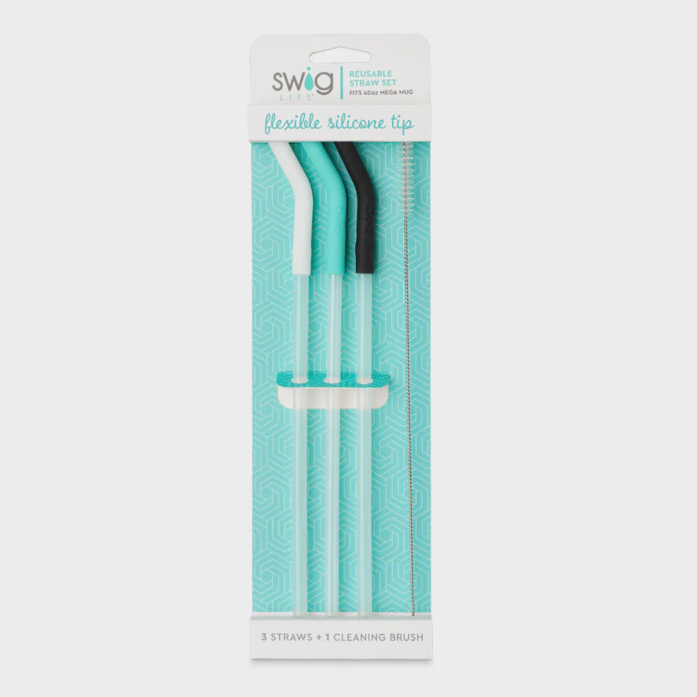 Aqua Reusable Straw & Cleaning Brush Set (40oz)