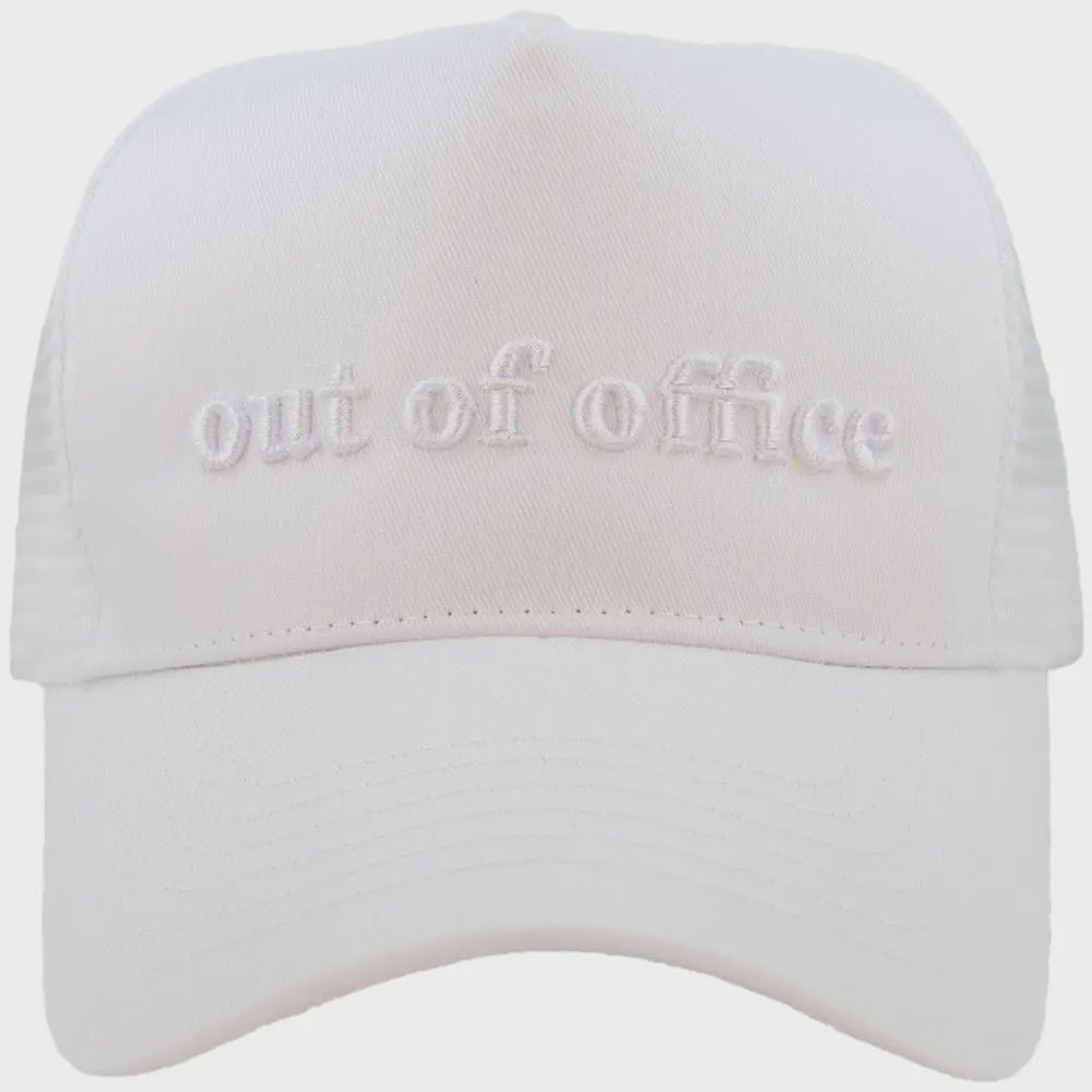 Out Of Office 3-D Embroidered Trucker Hat-White