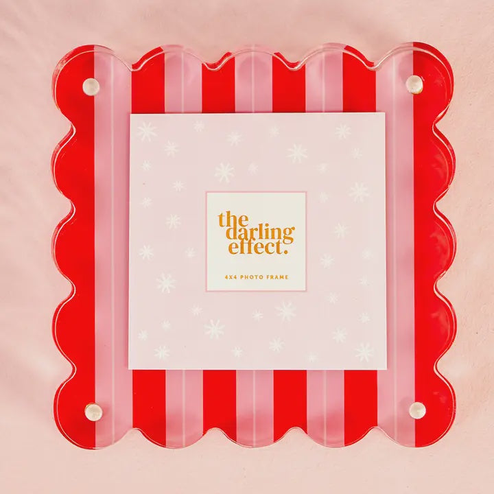 Square Scalloped Acrylic Frame Peppermint Stripe 4x4