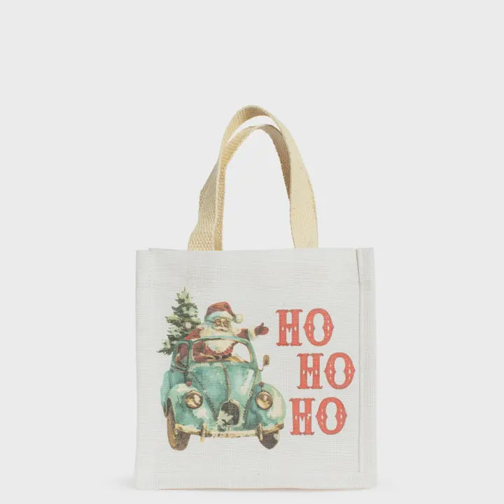 7" Vintage Santa Petite Gift Tote White/Multi
