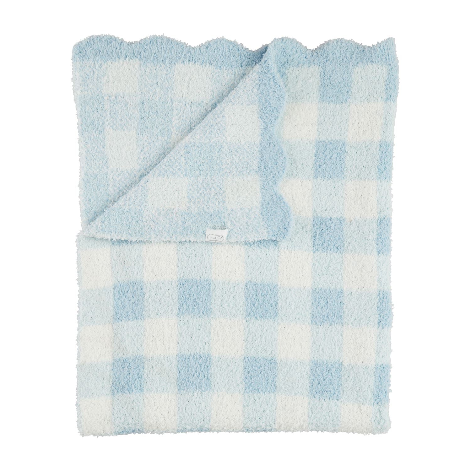 Blue Gingham Scallop Chenille Blanket