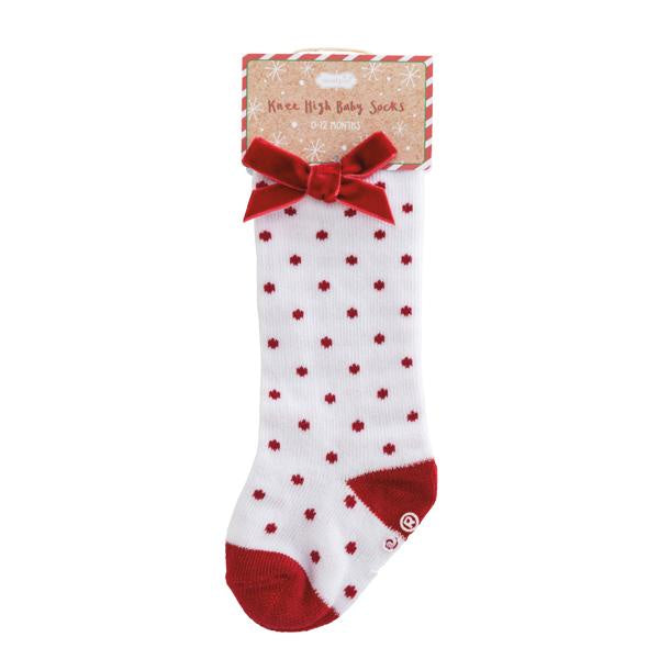 Tall Red Dot Bow Socks 0-12 Months