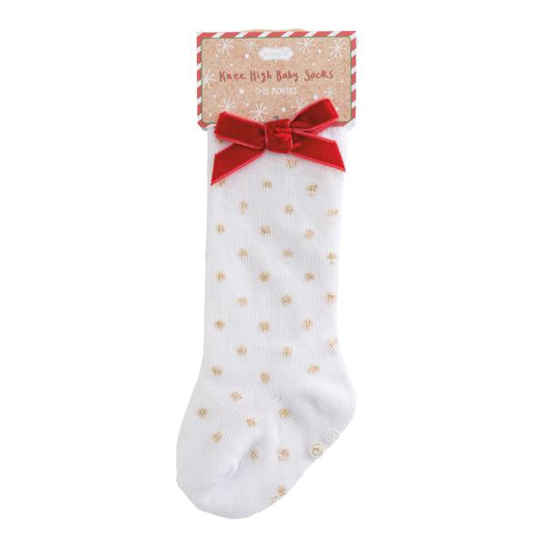 Tall Gold Dot Bow Socks 0-12 Months
