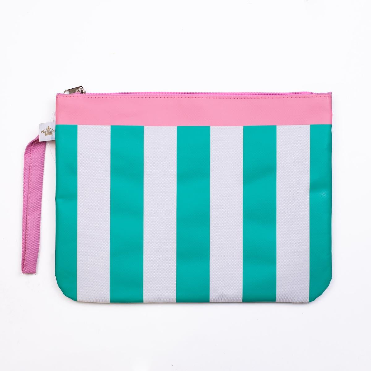 San Blas Stripe Wet Dry Bag 12x9 Emerald and Pink