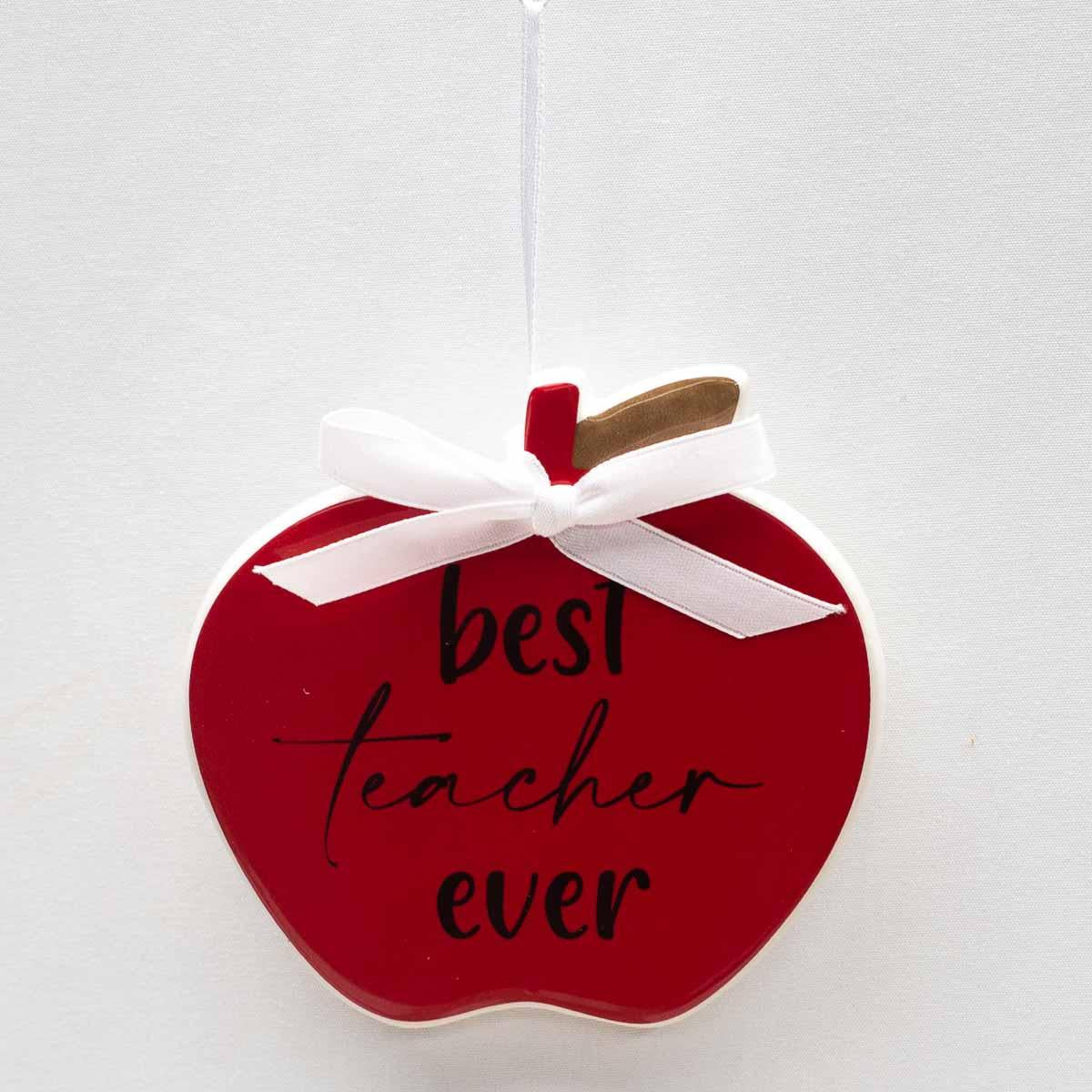 Best Teacher Ever Ornament 4" Red and Black