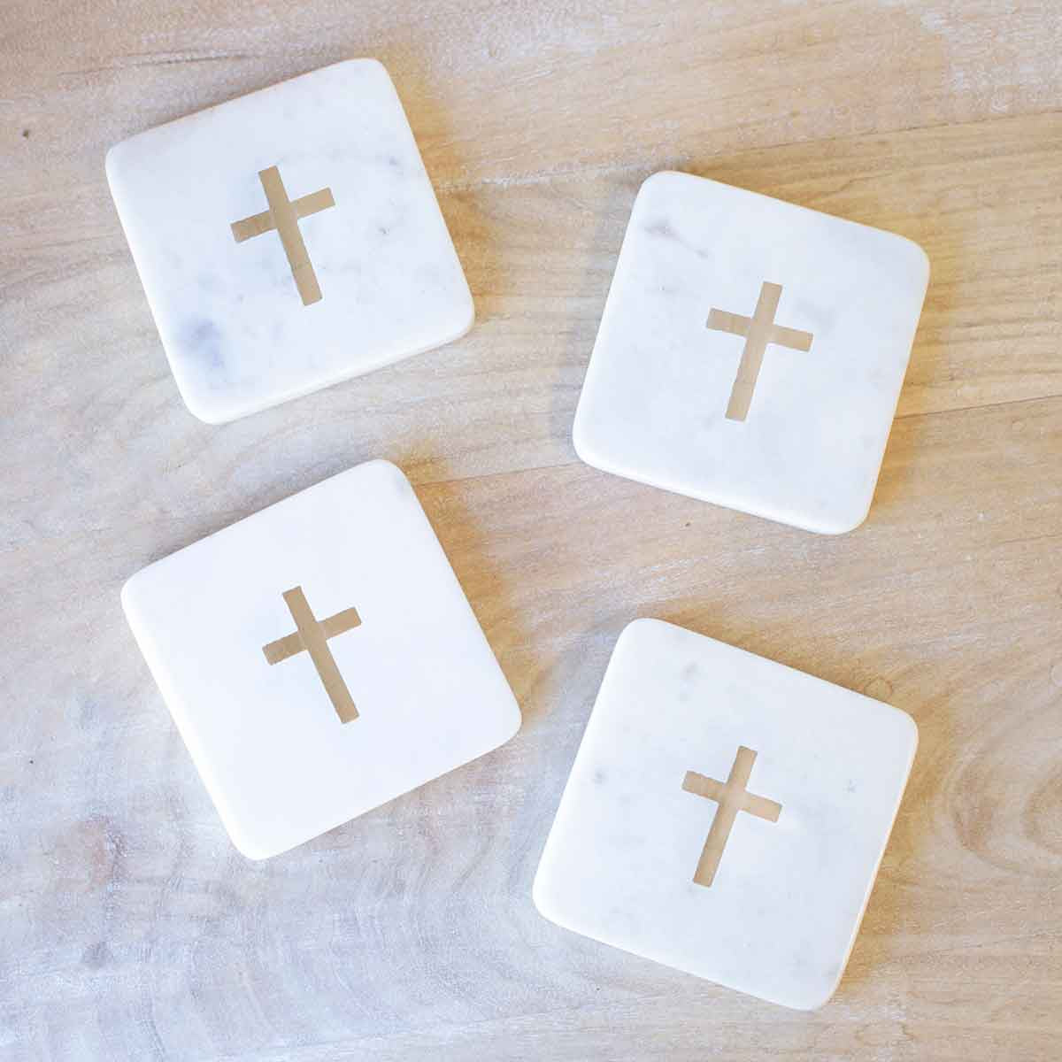Cross Marble Coaster's White and Gold