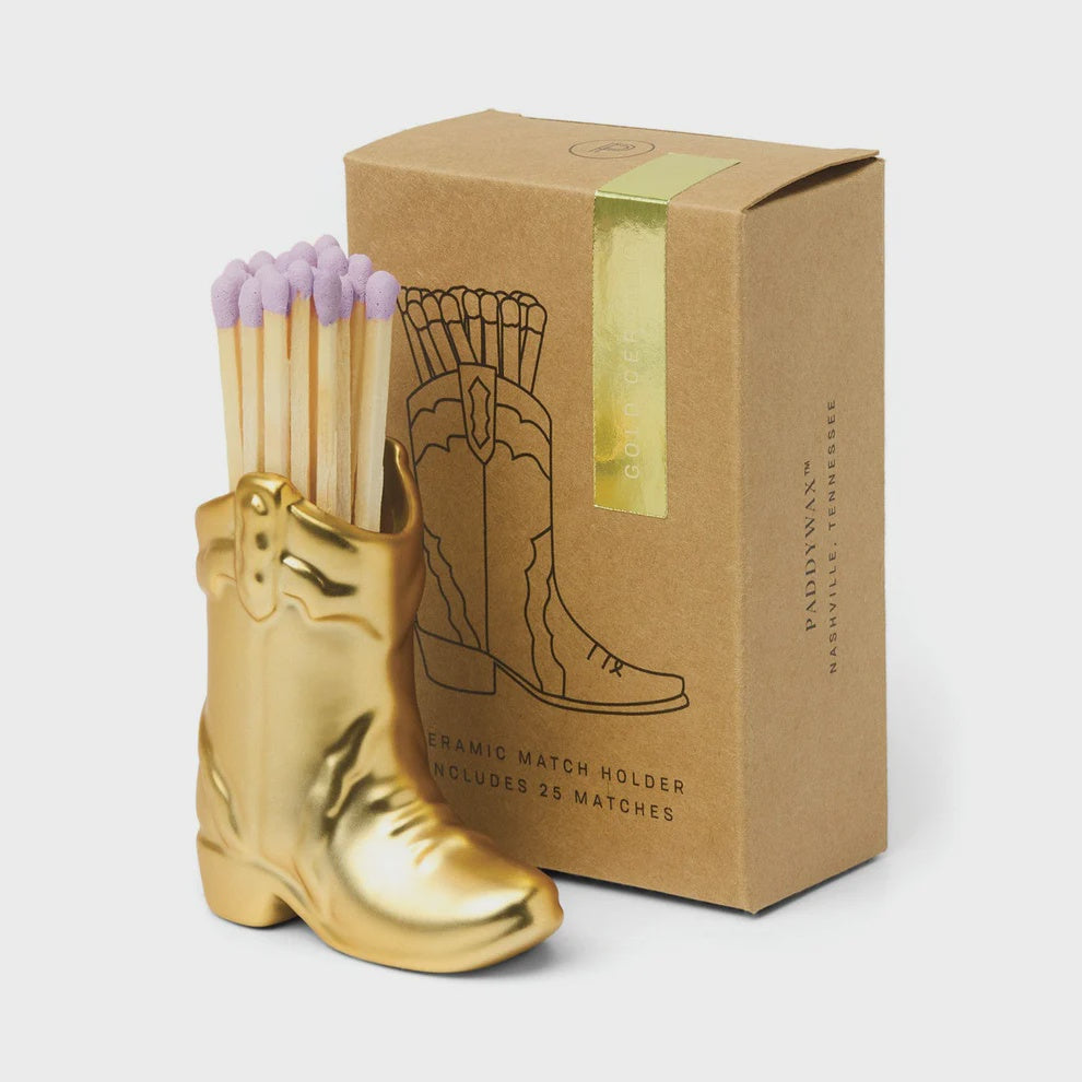 Gold Metallic Finish Vintage Boot Boxed Matches Set Of 25