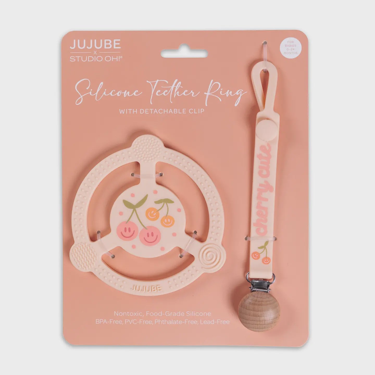 JuJuBe Silicone Teether Ring with Detachable Clip Cherry Cute