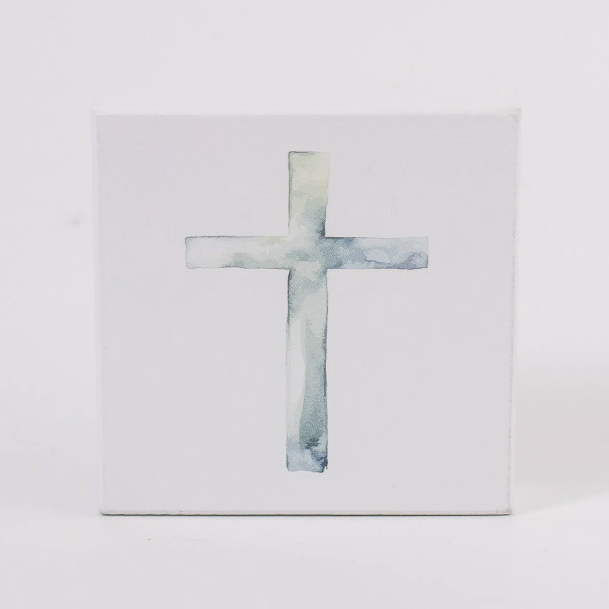 Watercolor Cross Block Art 4x4 White Blue