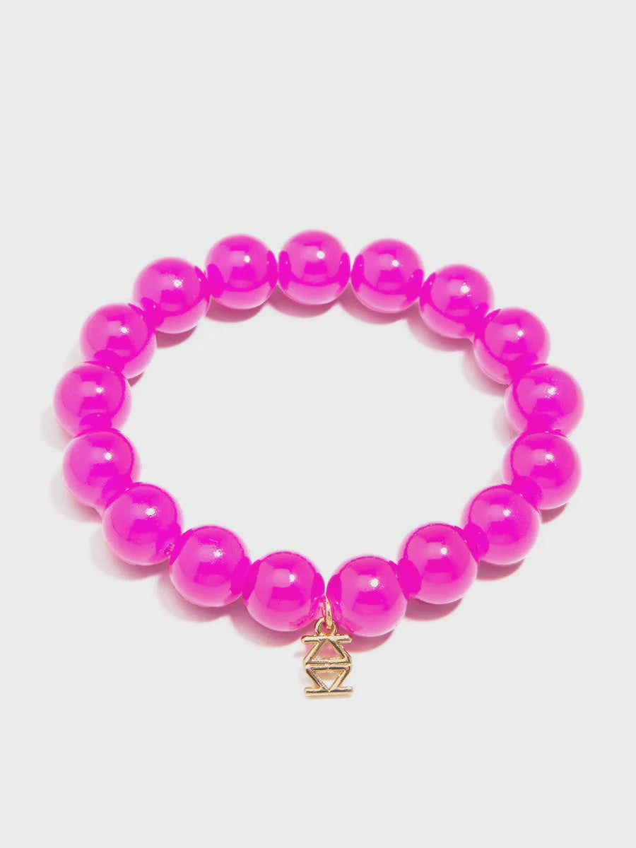 Large Glossy Glass Beads Bracelet-Hot Pink