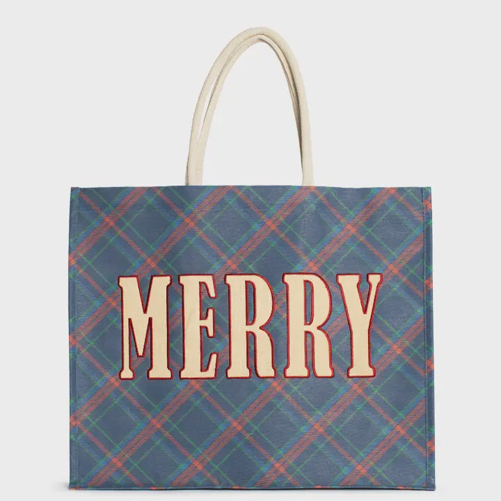 Layton Plaid Merry Carryall Tote Navy/Red/Green 22x19x8