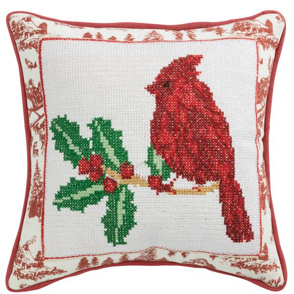 Square Cardinal Needlepoint Pillow