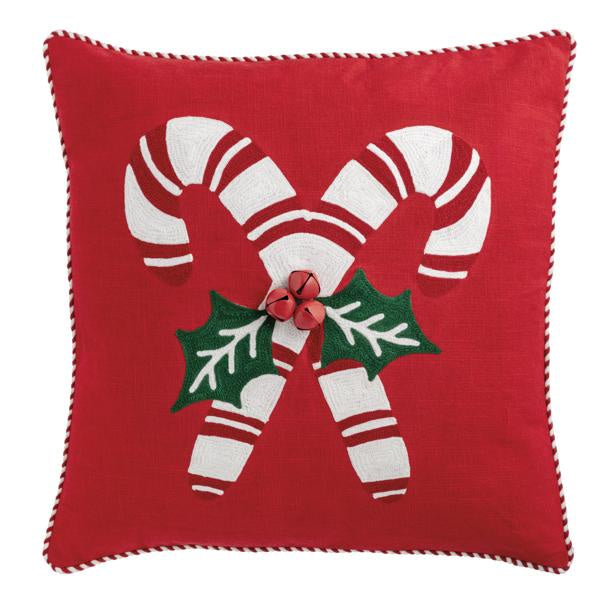 Candy Cane Whimsy Christmas Embroidered Pillow