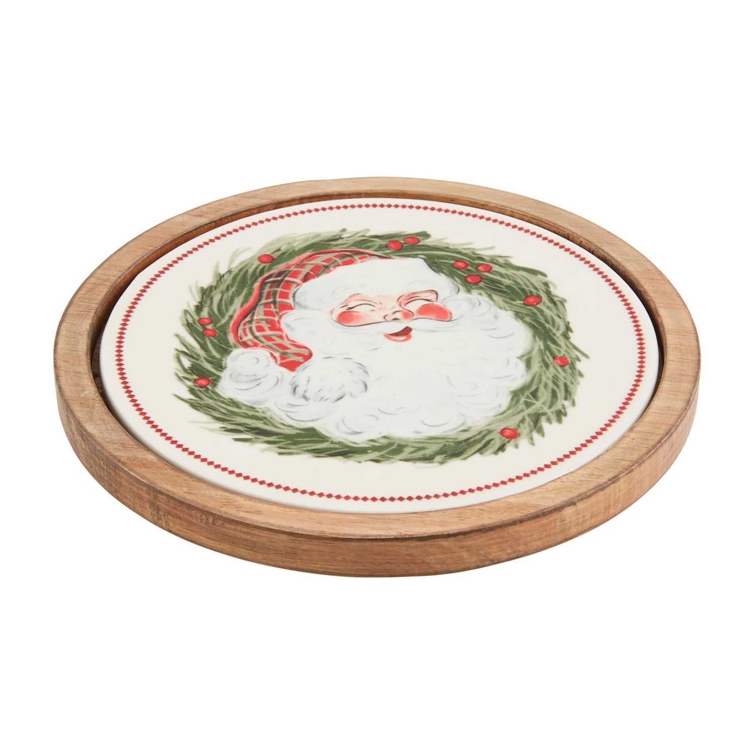 Santa Wood Stoneware Trivet