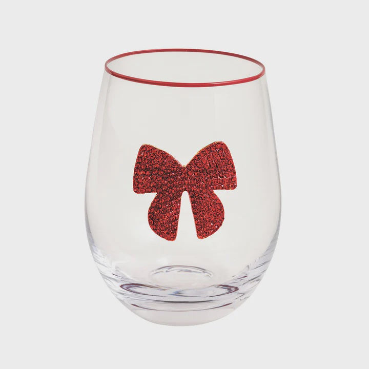 Red Bow Beaded Wine Glass