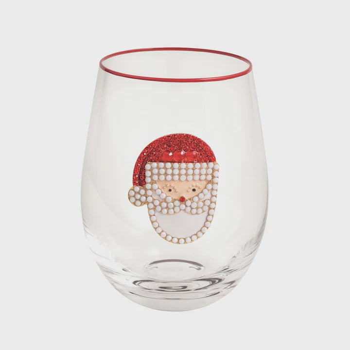 Santa Beaded Wine Glass