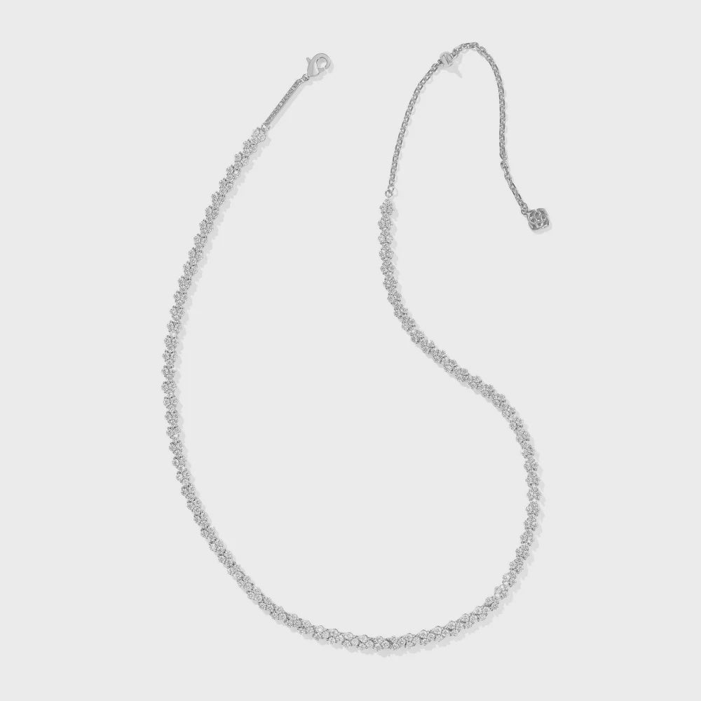 Kendra Scott Emery Tennis Rhod White Crystal Necklace