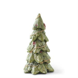 Green Resin Glitter Treee With Gold Garland & Red Bows Small