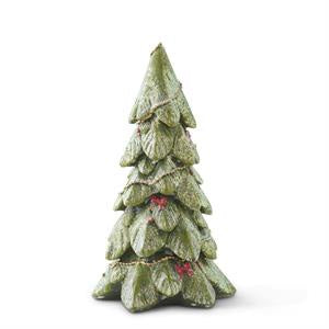 Green Resin Glitter Treee With Gold Garland & Red Bows Medium