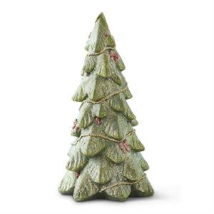 Green Resin Glitter Treee With Gold Garland & Red Bows Large