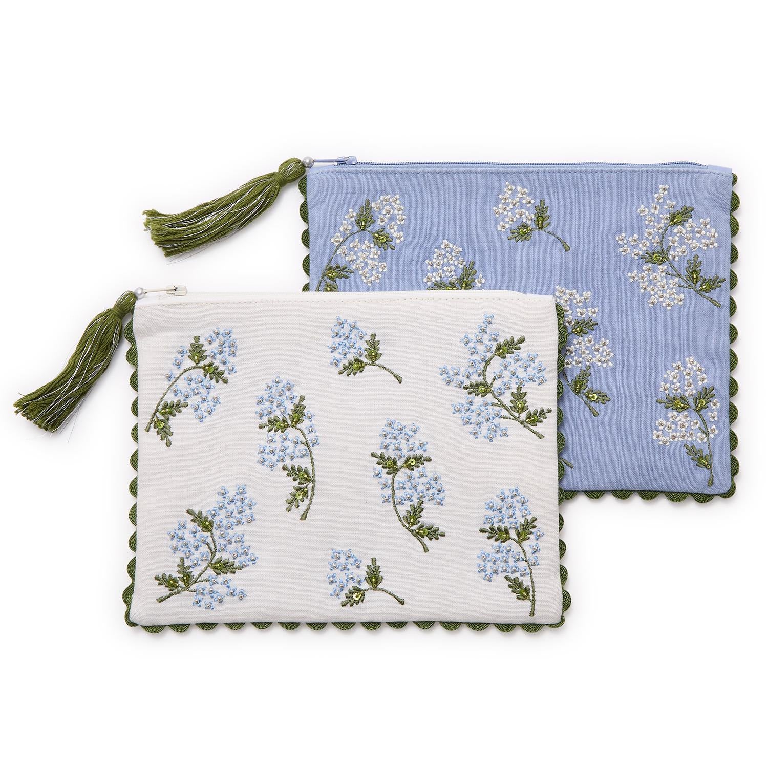 Twos Company Hydrangea Multipurpose Pouch White and Blue