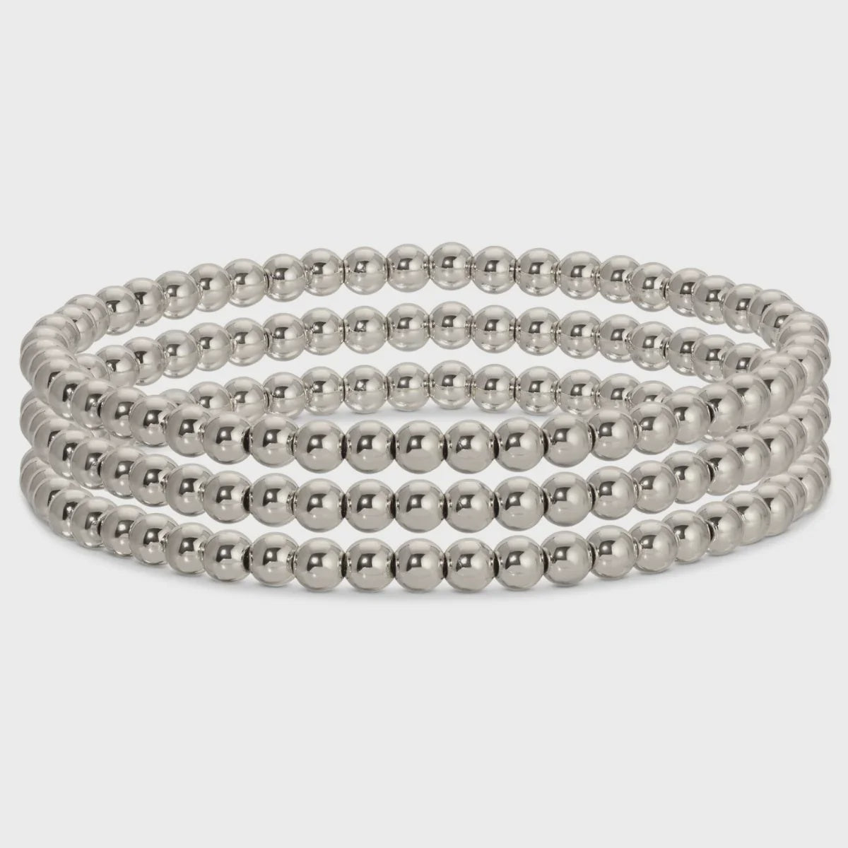 Classic Beaded Stretch Bracelet Silver 4mm