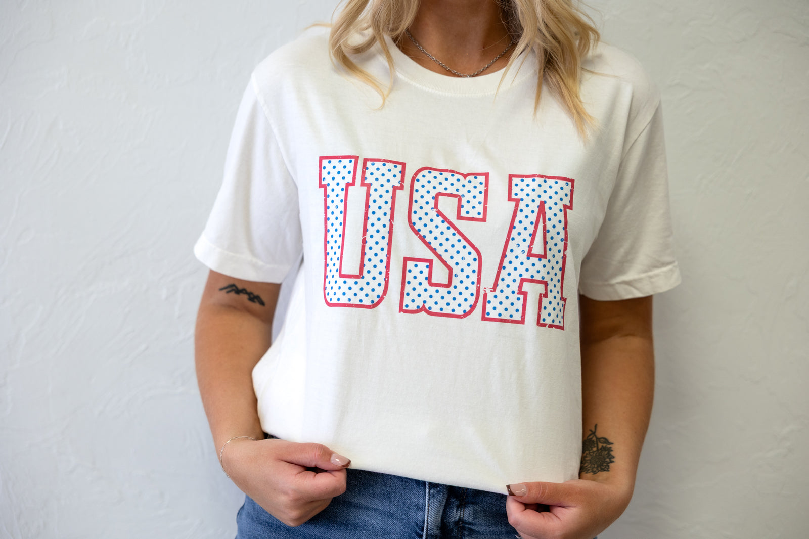 USA Polka Dot Graphic Tee White