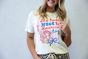 She Loves Jesus & America Graphic Tee Ivory