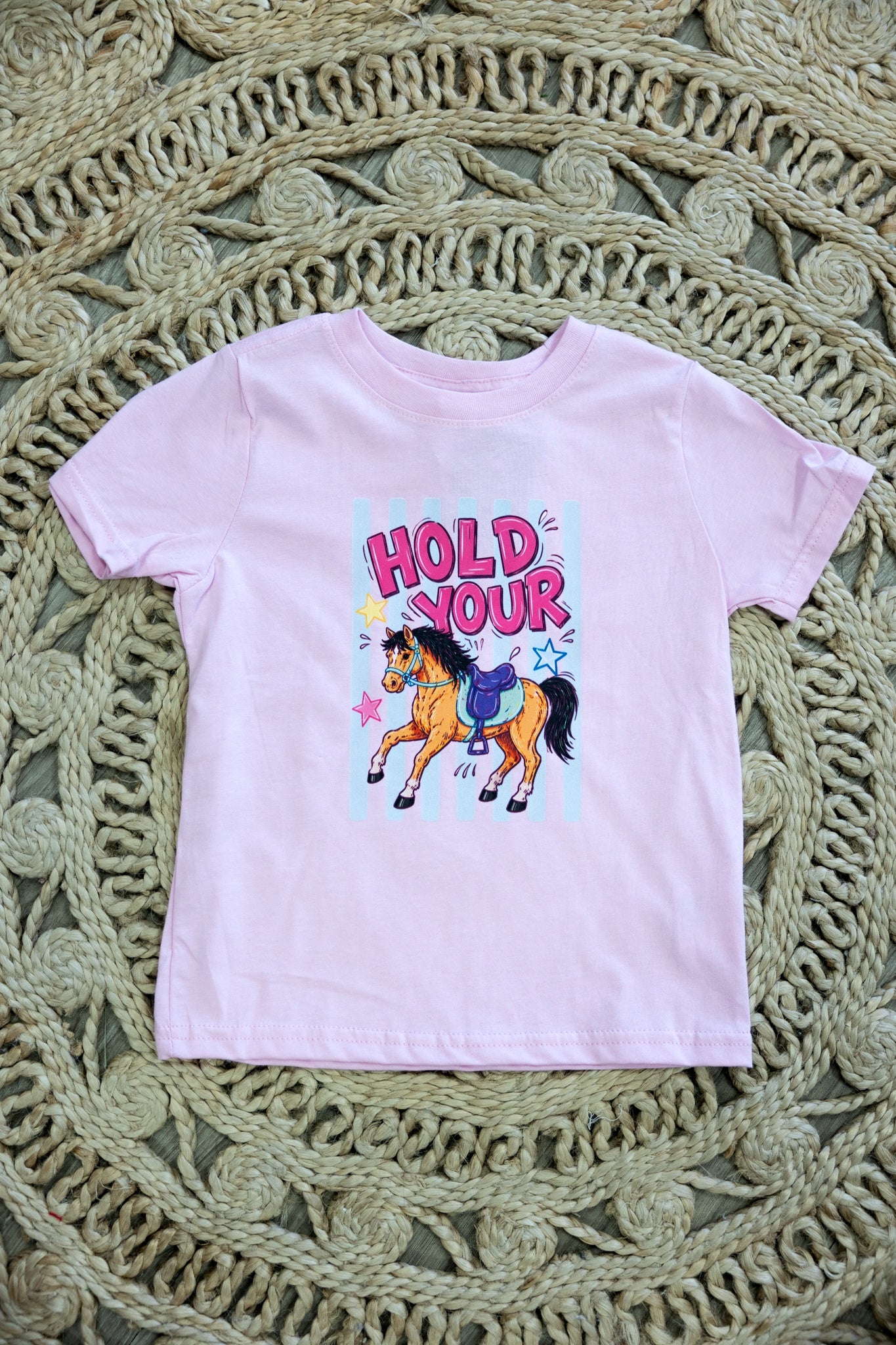 Kid Hold Your Horses Graphic Tee Pink