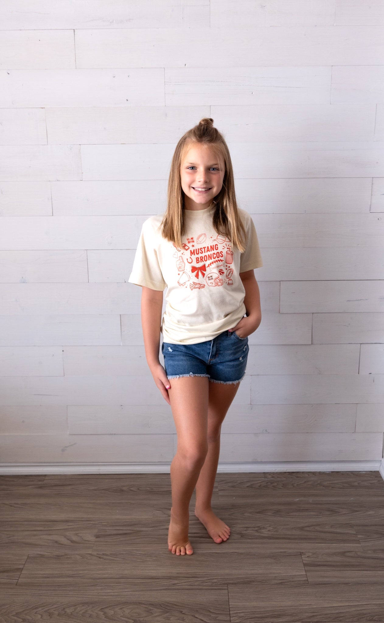 Youth Mustang Broncos Doodle Graphic Tee Ivory