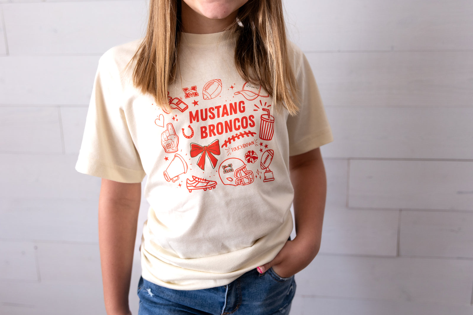 Youth Mustang Broncos Doodle Graphic Tee Ivory