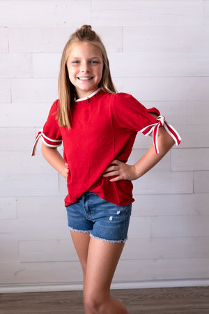 Red Top with Bow Sleeves